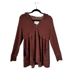 Evy’s Tree Sophie Babydoll Zip Up Tunic Hoodie Brown Camo Hood Size M Y2K Boho